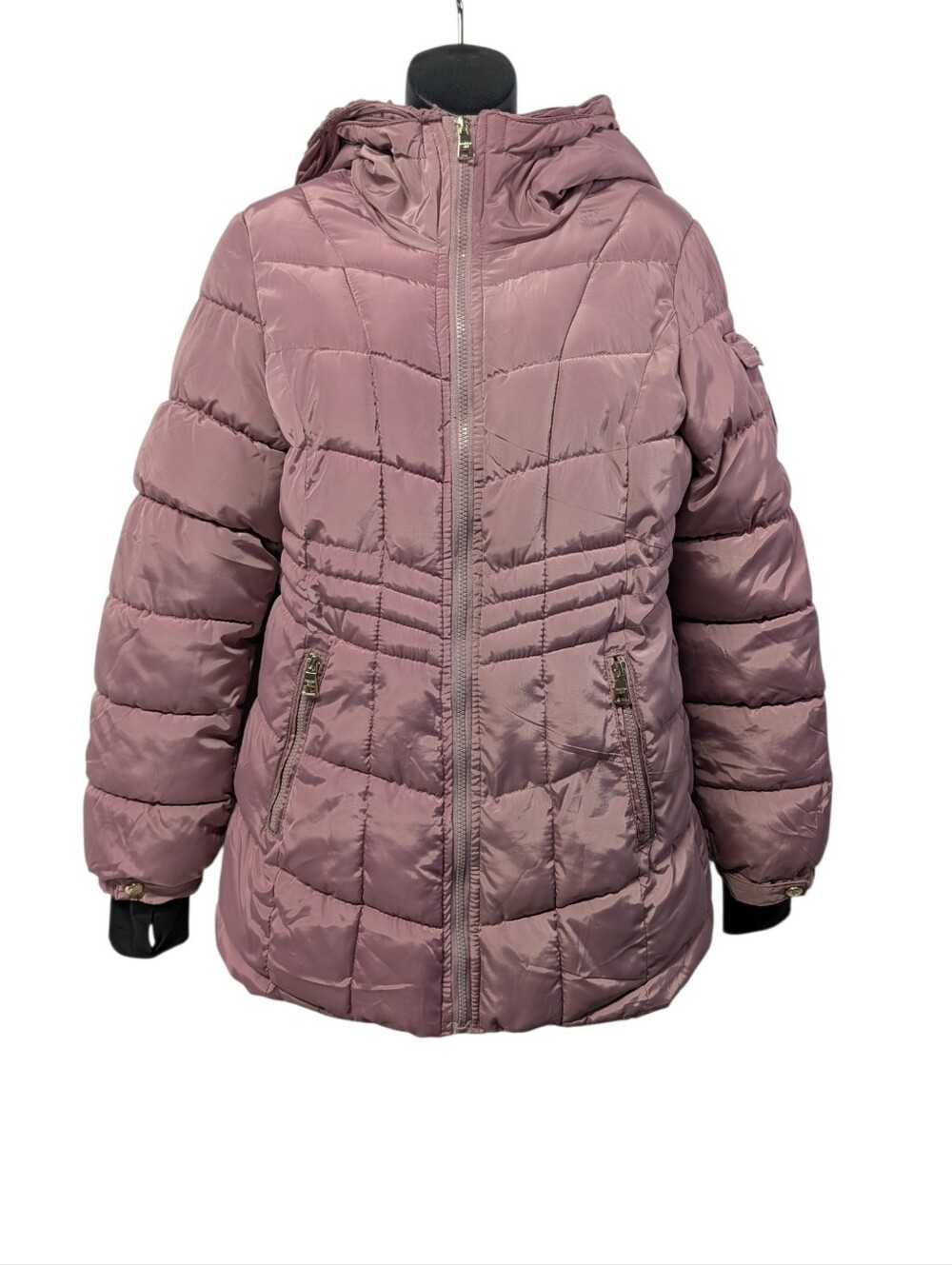 Madden Girl Girls Pink Hooded Puffer Jacket Faux Fur Trim Full Zip Pockets Sz SP